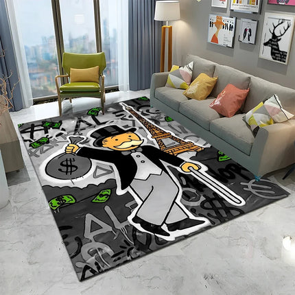 Dollar Monopoly Cartoon Retro Games Carpet Rug for Home Living Room Bedroom Sofa Doormat Decor,kids Area Rug Non-slip Floor Mat