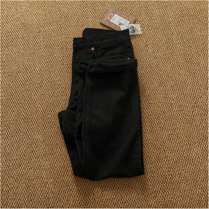 Advanced Washed Black American Retro Distressed Straight Jeans for Men Autumn and Winter Heavyweight Thick Simple Loose Trousers