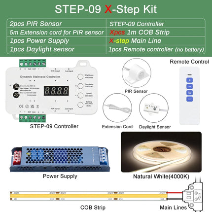1-40 Steps LED Stair Light Motion Sensor Stairs Lighting With 2 PIR Sensor Staircase Lights COB LED Strip Stair Kit Step Light