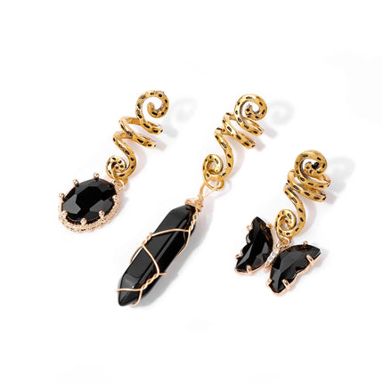 Natural Chip Stone Pendant Hair Accessories For Women Girl Wire Wrapped Hair Twists Spiral Hair Cuff Clips Headwear Dreadlock