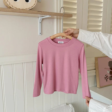 9 Colors Children's T-shirt Cotton Long Sleeve Solid Color Base Coat Leisure Wear Boys Girls Tops Kids Clothes