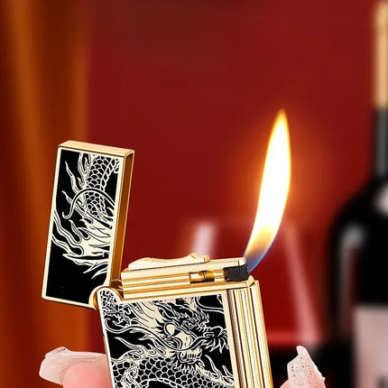 Steel Tone Grinding Wheel Open Flame Gas Lighter Side Slide Oblique Fire Metal Torch Lighter Cigarette Gift Men Gadget Birthday