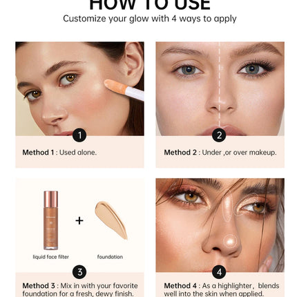Halo Glow Liquid Filter Liquid Highlighter Face Contouring Pearlescent Makeup Brightener Bronzer Glow Body Face Contour Shimmer