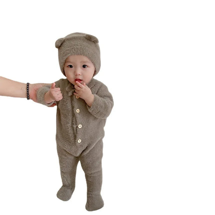 5097 Ins Baby Clothes Autumn Winter New Baby Boy's Jumpsuit Mink Velvet Cute Bear Baby Girl's One Piece Clothes