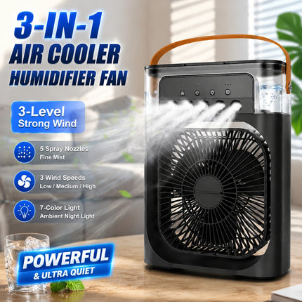 Three-in-one Fan Air Conditioner LED Light Portable Humidifier Air Conditioner Fan 3/100 Speed Outdoor Travel Spray Ice-cold Fan