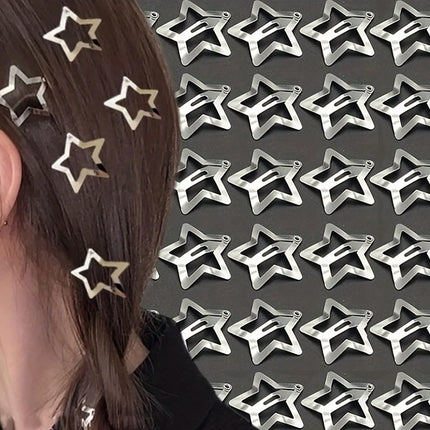 5/15/30/60/100/200pcs Y2K Silver Star Hair Clips for Girls Metal Snap Clip Hairpins Barrettes Hair Grip Jewel Hair Accessories
