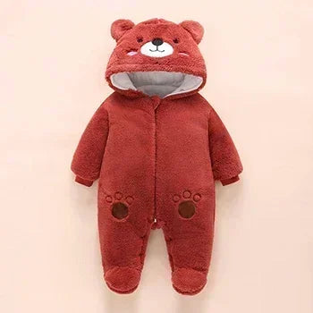 0-12M Baby Rompers Cute Bear Toddler Girls Overall Jumpsuit Winter Warm Hooded Cotton Baby Boys Romper Infants Clothes