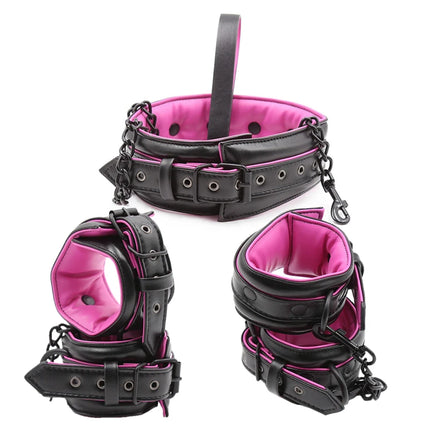 High Quality Adult SM Products BDSM Sex Collar Wrist Ankle Cuffs Adult Games Handcuffs Bondage Restraints Set Sex Toys