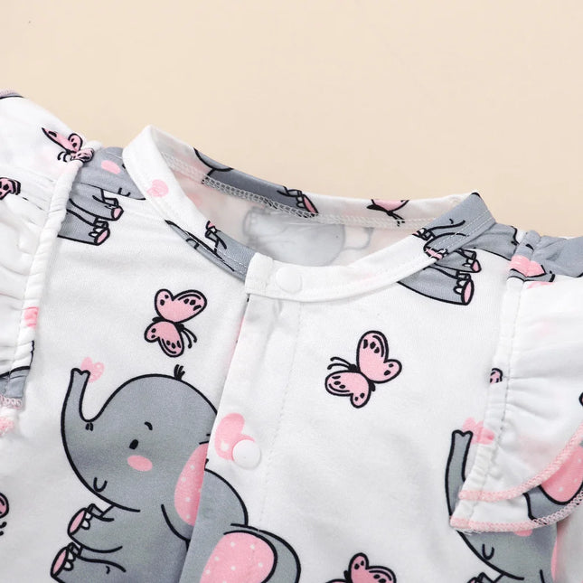 Baby Girl Romper Long Sleeve Cute Elephant Bodysuit + Headband Casual Bodysuit for Toddler Girl 0-18 Months Clothes