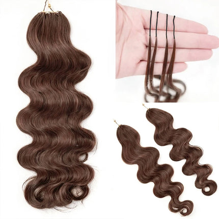 #4 Miracle Knots Chocolate Brown Body Wave Pre-Separated Crochet Human Hair Feather Extension Bundles For Braiding