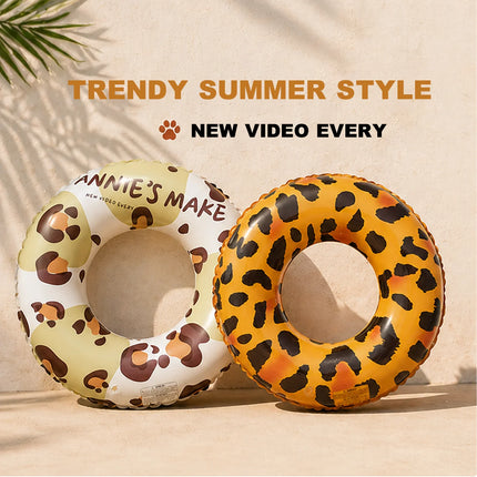 1PC Leopard Print Inflatable Swim Ring, Adult Pool Float, Animal Pattern Swimming Summer Beach Water Toy Pool Party Ring