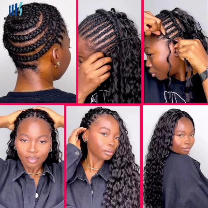 Feathered Deep Wave 240g for Full Head Miracle Knots Crochet 100% Human Hair for Boho Braids Pre-divided Wavy Bulk Hair Bundles