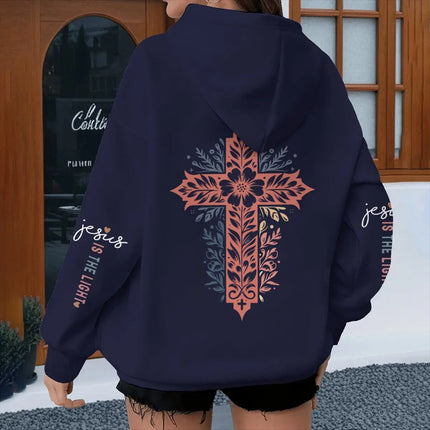 Vintage Flower Cross Graphic Christianity Hoodies Women Jesus Bible Verses Y2K Hoodie Casual Fashion Long Sleeve