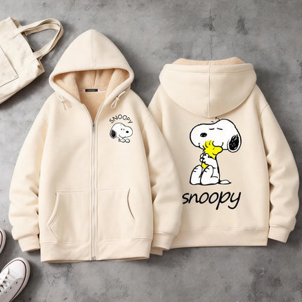 Snoopy New Zip Hoodie for Adult Kawaii Cartoon Sweatshirt Man Woman Clothing Fleece Coat Fashion White Winter Warm Clothes Gift