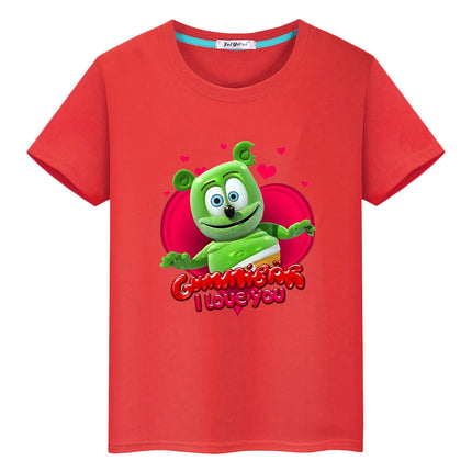 Anime Bear Print T-shirt for Kids Boy 10 Years Cute T-shirt Kawaii Tops Y2K One Piece 100% Cotton Cartoons Short Girls' Clothes