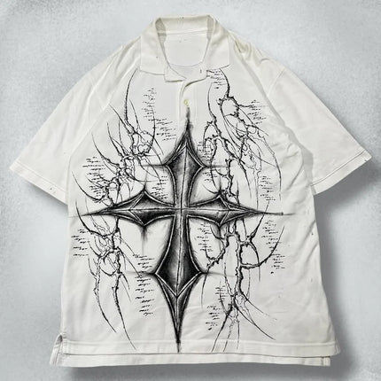 Rock Y2K Polo Shirt Printed Mens T-shirt Gothic Super Hip-Hop Button-Neck Shirt Punk Casual T-shirt Simple Stylish Couple Packs
