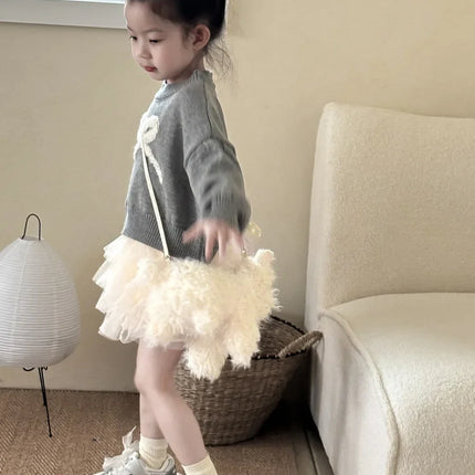 Sweaters Girl Autumn Korean Bow Sweater Children Clothing Embroidery Short Easy Knitting 2024 Loose Simple Round Collar