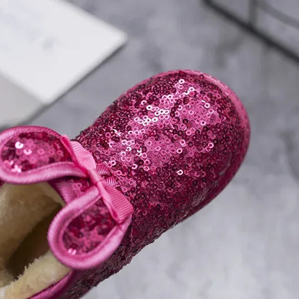 Girls Snow Boots Bunny Ear Bowtie Sequins Cute Winter Warm Ankle Boots Princess Toddler Non-slip Fashion Kids Boot Glitter Bling