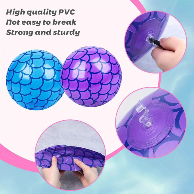 3 PCS Beach Balls, 6.3 Inch Inflatable Pool Balls Mermaid Party Decorations for Summer Beach Party three color :pink purple blue