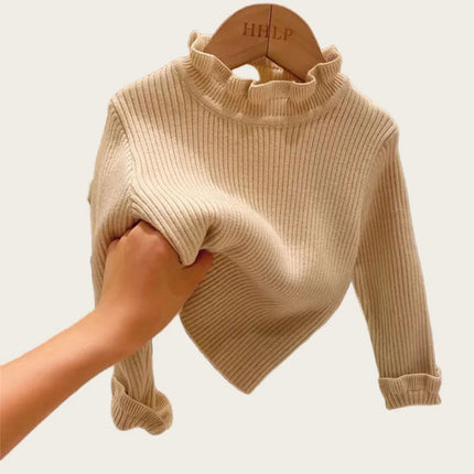 Children's Sweaters Base Tops 1-6Y 2024 Autumn Solid High Elastic Girl's Knit Pullover Kid's Turtleneck Flare Sweater for Girls