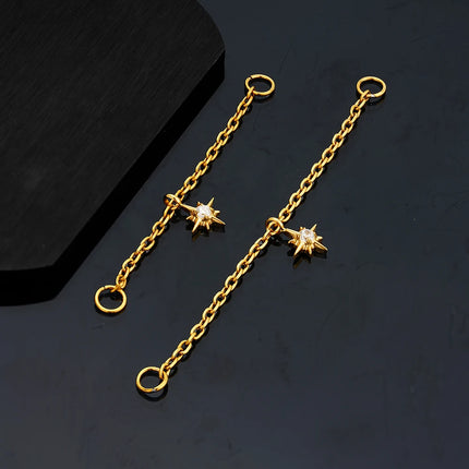 Right Grand ASTM F136 Titanium Dangle Star Chain Attachment Double Industrial Chain Connector Celestial Cartilage Conch Piercing