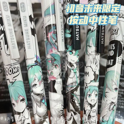 Anime Hatsune Miku 6Pcs/set Black Gel Pen 0.5 Lack Ink Signature Pen School Writing Supplies Stationery Children Festivalgift