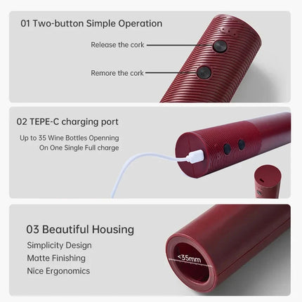HOMEFISH Electric Wine Bottle Opener Automatic Red Wine Corkscrew Rechargeable Wine Opener One-click Button Wine Tools