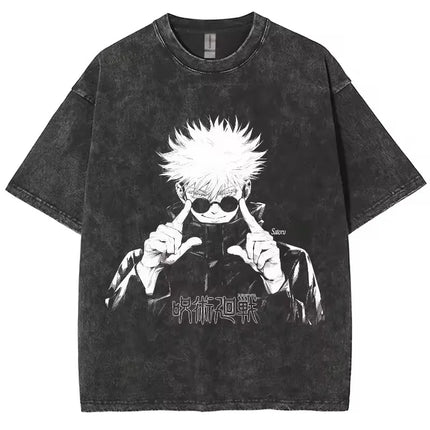 Anime Jujutsu Kaisen Gojo Satoru T Shirts Washed Men Women Cotton Harajuku T-Shirts High Quality Retro for Men Women Tops Tees