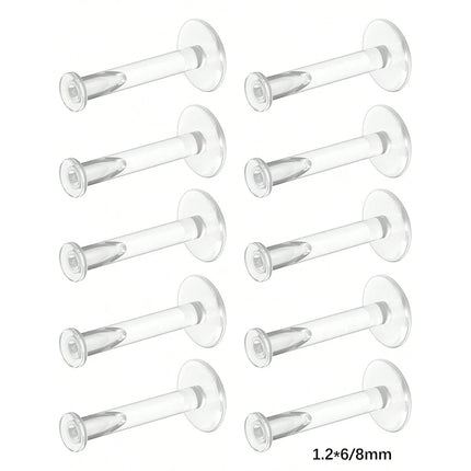 10pcs 16g Clear Earrings, Bioflex Labret Clear Piercing Retainers Plastic Clear Piercings Stud Earrings  Cartilage Helix Tragus