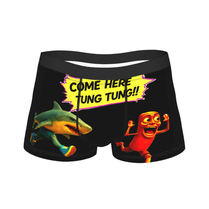 John Pork Tung Tung Sahur Calling Brainrot Meme Boxer Brief Underwear Trenky Man Comfortable Boxer Shorts Plus Size Panties