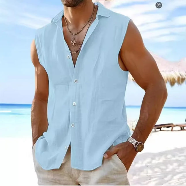 2026 New Male Japanese-style Chinese aesthetic Men's Linen Sleeveless Vest - Summer Casual Button-Front Tank Top