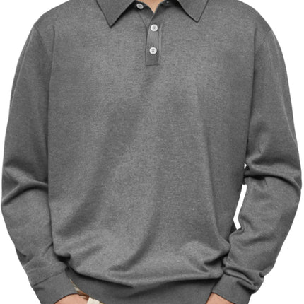 Casual Long Sleeve V-Neck Polo Shirt Men's Autumn Winter Fashion Independent Station Hit Button Leisure Top Polyester Fiber