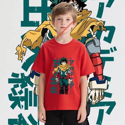 Kids Cotton Tshirt Mha Midoriya Print Anime Cartoon Tops for Boys Girls 100-160cm Casual Tee Children Clothing