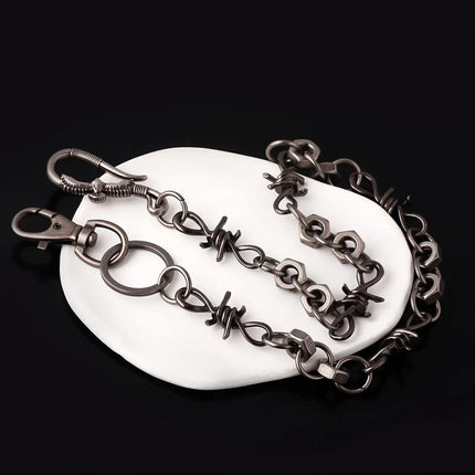 Black Punk Belts Bag Charms Thorns Wire Barbed Trousers Long Waist Chain Hippop Grunge Goth Women Men Pants Accessories Gift