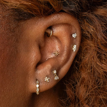 CANNER 1Pc 925 Silver Smooth Stars Moon Stud Earrings For Women 18K Gold Flat Head Threaded Puncture Ear Bone Ins Fine Jewelry