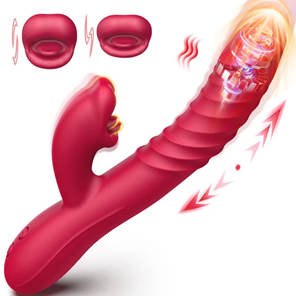 Thrusting Licking Rabbit Vibrator G Spot Clitoral Mouth Biting Licking Stimulator Vagina Anal Massage Adult Sex Toys for Women