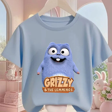Hot Cartoon Grizzy and the Lemmings T-Shirt 3-14Y Boys Girls Summer Cute Kawaii Fashion Street Casual Crew Neck