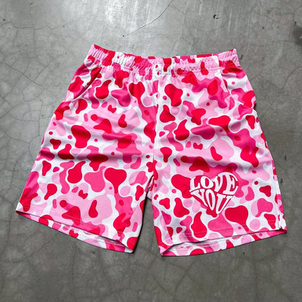 2026 Summer New Men's Shorts with 3D Heart Pattern Print - Street Casual Fashion Comfortable Breathable Lightweight