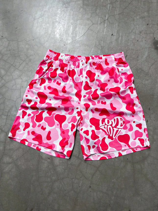 2026 Summer New Men's Shorts with 3D Heart Pattern Print - Street Casual Fashion Comfortable Breathable Lightweight