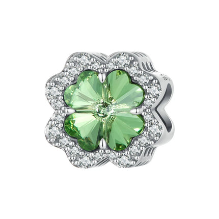 Bamoer 925 Sterling Silver Green Transparent Clover Beads The Tree of Life Family Pendant Plant Charms for Women Necklace DIY