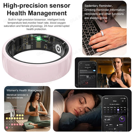 New Smart Ring With Box Heart Rate Stress Monitoring Men Womenes Smartring Gesture Control Waterproof Health Sports Rings 2025