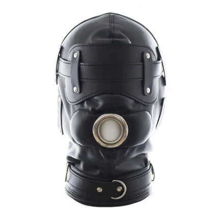 PU Leather BDSM Bondage Hood Sensory Deprivation Mask With Blindfold Removable Dildo Gag Lockable Head Harness Sex Toys  Couples