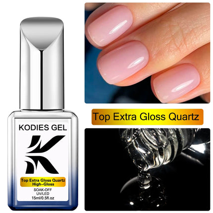 KODIES GEL Diamond Top Coat No Wipe Super Shiny 15ml HEMA /TPO Free Gel Nail Polish Crystal Shine Gel Finish All for Manicure