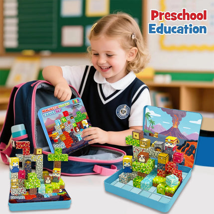 Magnetic Blocks Travel Magnet Cube Magnetic Building Blocks Toys with Portable Iron Box STEM Educational Magnet Toys for Kids