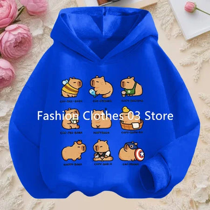 Fall and Winter Outdoor Leisure Sports Children's Hooded Sweatshirt Cartoon Fun Capybara Cute Print Boys and Girls Soft Hoodie
