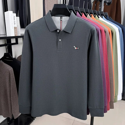 100% pure cotton autumn high-end men's brand long-sleeved polo shirt fashionable original puppy badge design golf top T-shirt