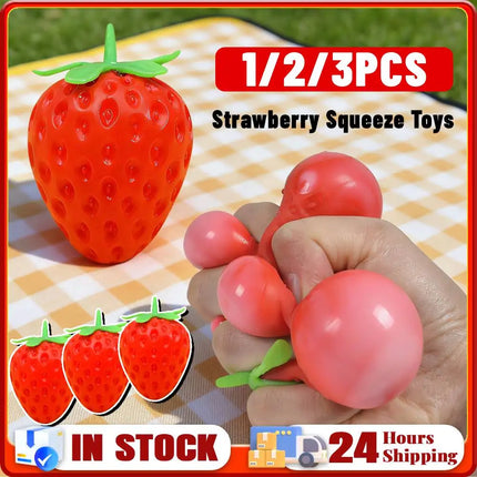 2026 Strawberry Squishies Toys Fruit Sensory Balls Simulation Strawberry Fruit Squeeze Toys for Kids Adults Autism Birthday Gift