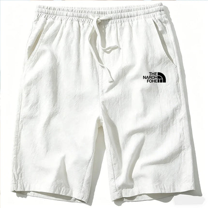 Men Cotton Linen Shorts Summer Lightweight Breathable Casual Beach Style Shorts Basic Solid Color Sweatpants Elastic Waist
