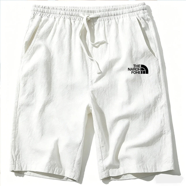 Men Cotton Linen Shorts Summer Lightweight Breathable Casual Beach Style Shorts Basic Solid Color Sweatpants Elastic Waist