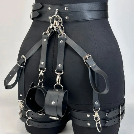 Women PU Leather Thigh Garter Belt Fashion Leg Straps Adjustable Punk Women Handcuffs Fetish Clothing Festival Rave Accessory